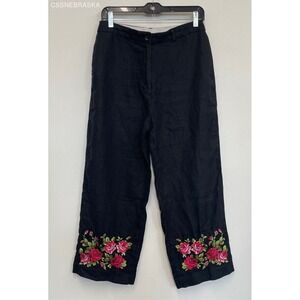 Jillian Jones‎ Black, Pink Floral 100% Linen Pants - Size 8